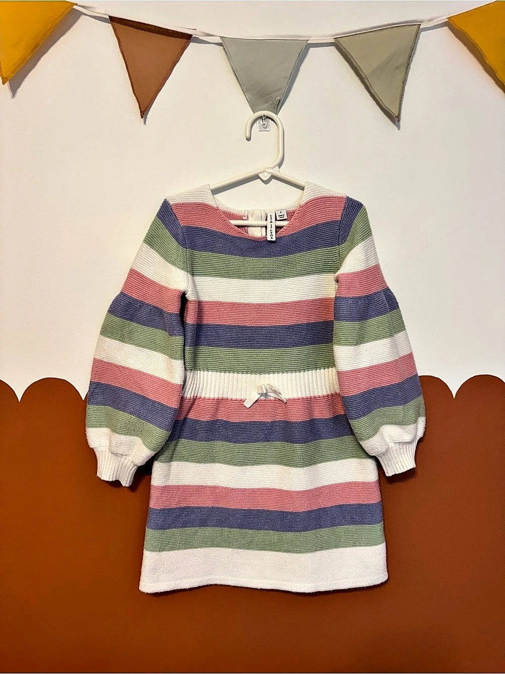 Janie and Jack Roseate Spoonbill Stripe Pastel Striped Balloon Sleeve Dress Pink